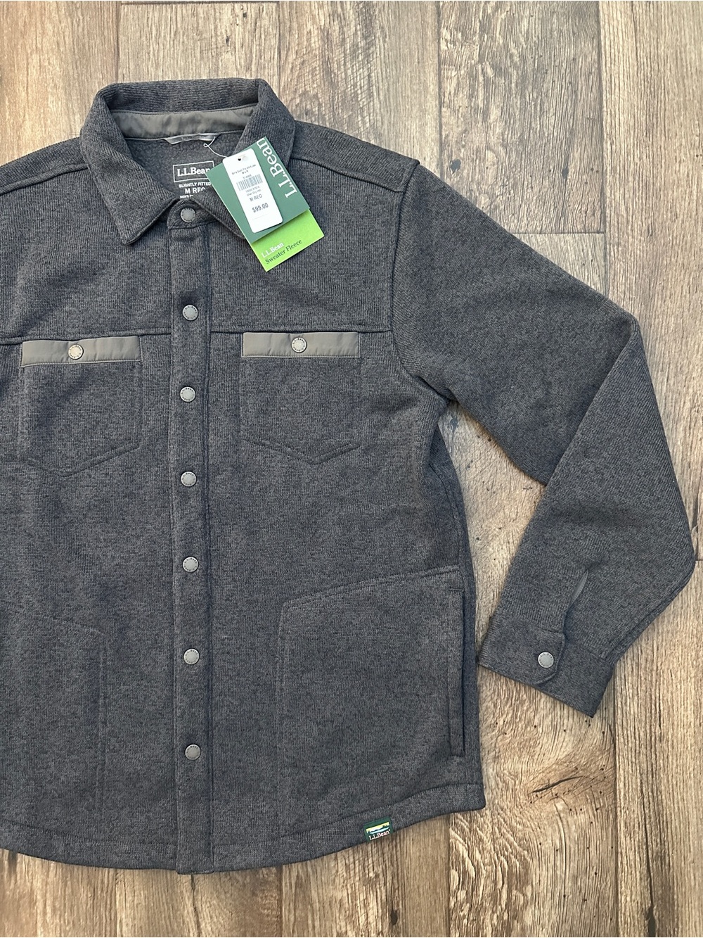 LL Bean Fitted Snap Front Fleece Outdoor Shirt Jacket Mens Size M Gray